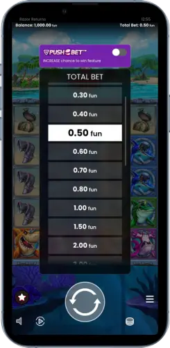 Razor Returns inzetmenu met Push Bet functie