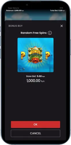 Random Free Spins Bonus Buy menu in Razor Returns