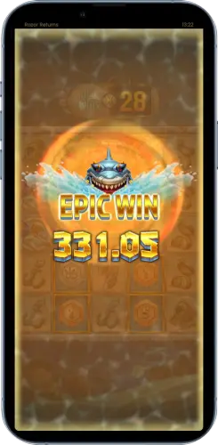 Epic Win animation with payout in Razor Returns